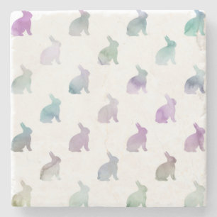 Porta-copo De Pedra Fundo de Coelhinhos de Coelho Púrpura Azul Pastel
