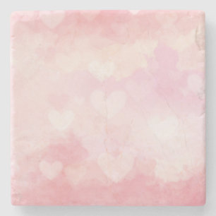 Porta-copo De Pedra Fundo de Corações em Aquarela Rosa – Amor Romântic