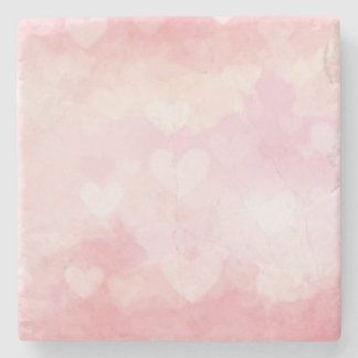 Porta-copo De Pedra Fundo de Corações em Aquarela Rosa – Amor Romântic