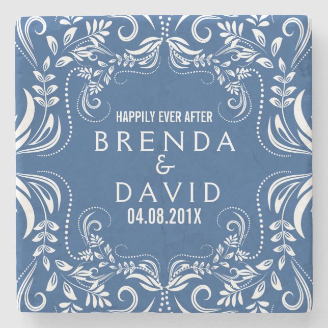 Porta-copo De Pedra Fundo Personalizado de Quadro de Lace Floral Branc (Frente)