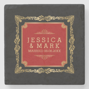 Porta-copo De Pedra Fundo Preto do Quadro do Ornamentado Dourado e Ver