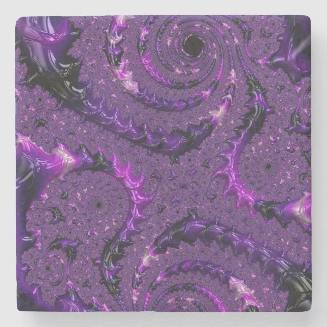 Porta-copo De Pedra Funky Bold Boho Roxo Abstrato Digital Fractal (Frente)