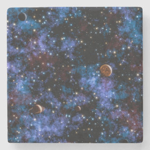 Porta-copo De Pedra Galáxias, estrelas e planetas coloridos à noite