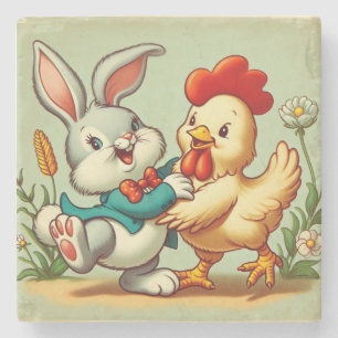 Porta-copo De Pedra Galinha e Coelho são bonitos, cartoon vintage