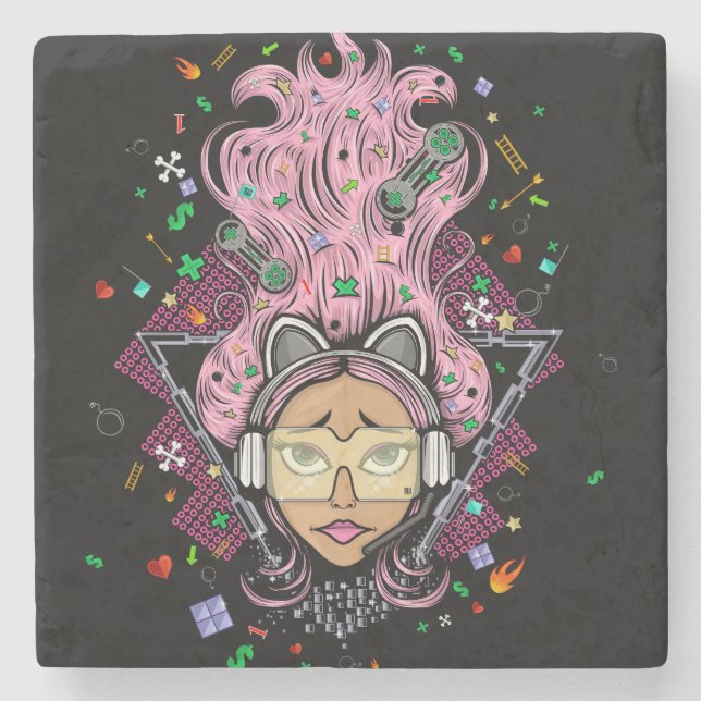 Porta-copo De Pedra Gamer Girl (Frente)