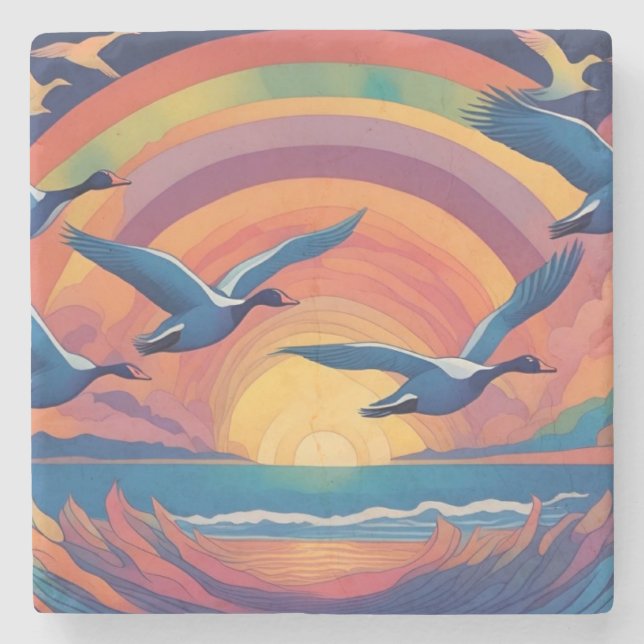 Porta-copo De Pedra Gansos no nascer do sol (Frente)