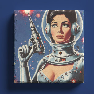 Porta-copo De Pedra Garota Astronauta de Ficção Científica Vintage