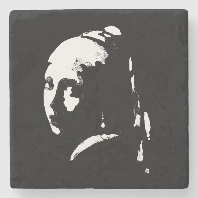 Porta-copo De Pedra Garota de abstrato com brinco de pérolas (Frente)