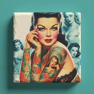 Porta-copo De Pedra Garota de Tatuagem Old School