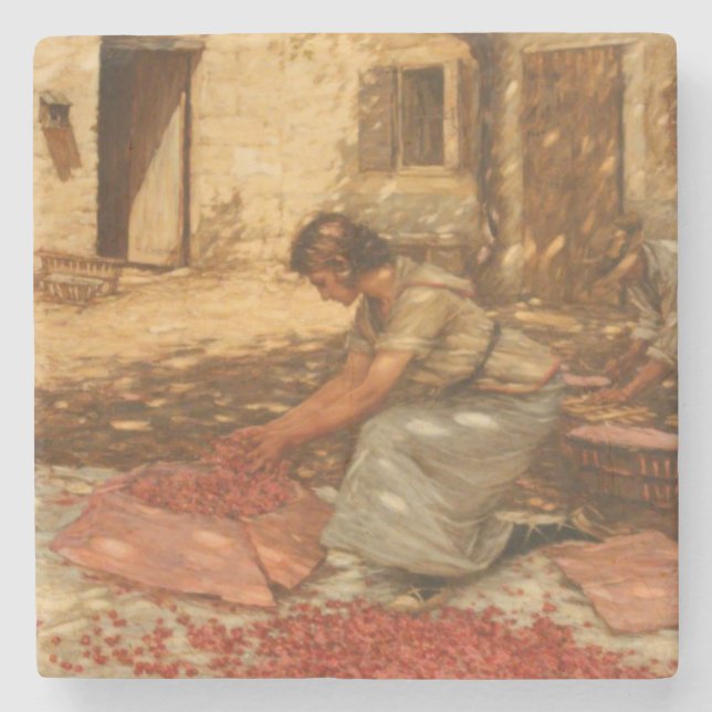 Porta-copo De Pedra Garota Fazendo Cerejas na Provença (França) (Frente)