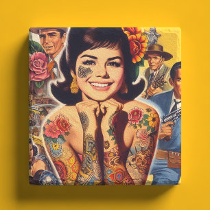 Porta-copo De Pedra Garota Tatuada ao Estilo Antigo