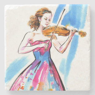 Porta-copo De Pedra Garota tocando violino