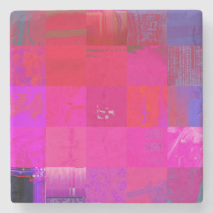 Porta-copo De Pedra Garotas de Raio-X Arte Glitch Grid Rosa Quente