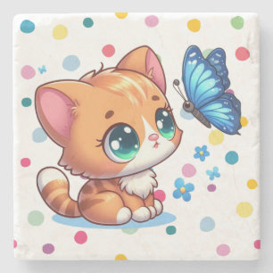 Porta-copo De Pedra Gatinho/gato fofo & borboleta