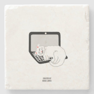 Porta-copo De Pedra Gato Branco Dormindo Na Porta copos Da Pedra Do La