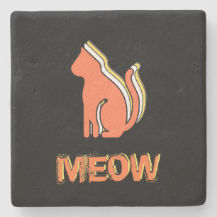 Porta-copo De Pedra Gato Cinto, Animal Laranja e Amarelo, Pop de Abstr