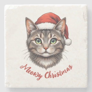 Porta-copo De Pedra Gato de Natal Fofo Personalizado com Chapéu de Pap