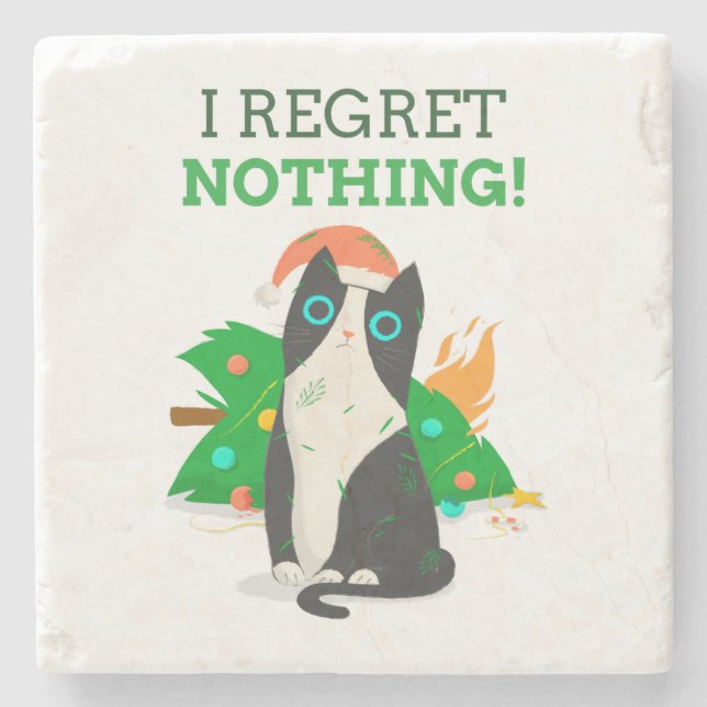 Porta-copo De Pedra Gato de Natal rabugento (Frente)