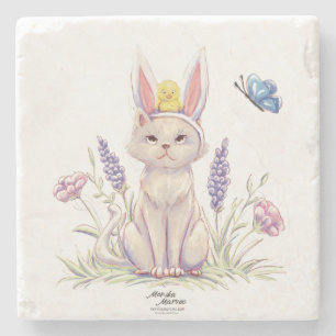 Porta-copo De Pedra Gato de Páscoa Fofo com Ilustração de Pintinho