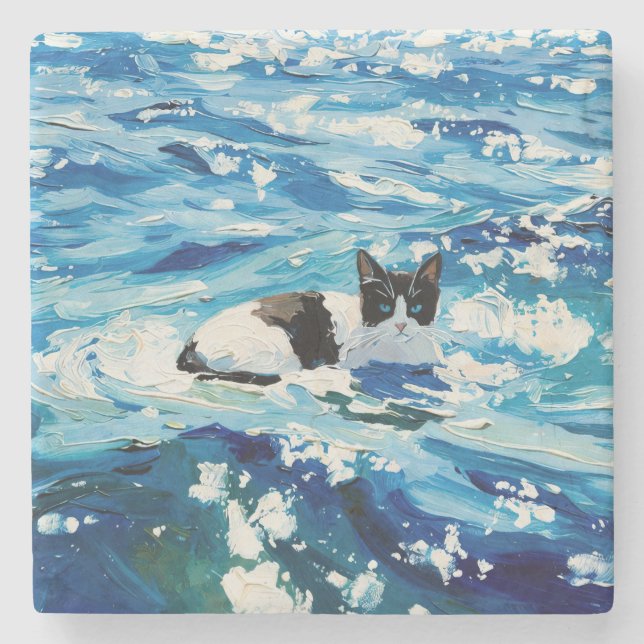Porta-copo De Pedra Gato E O Oceano (#5) (Frente)