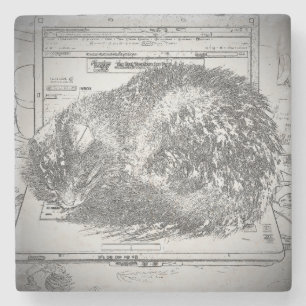 Porta-copo De Pedra Gato mal-humorado do anjo que dorme em um laptop