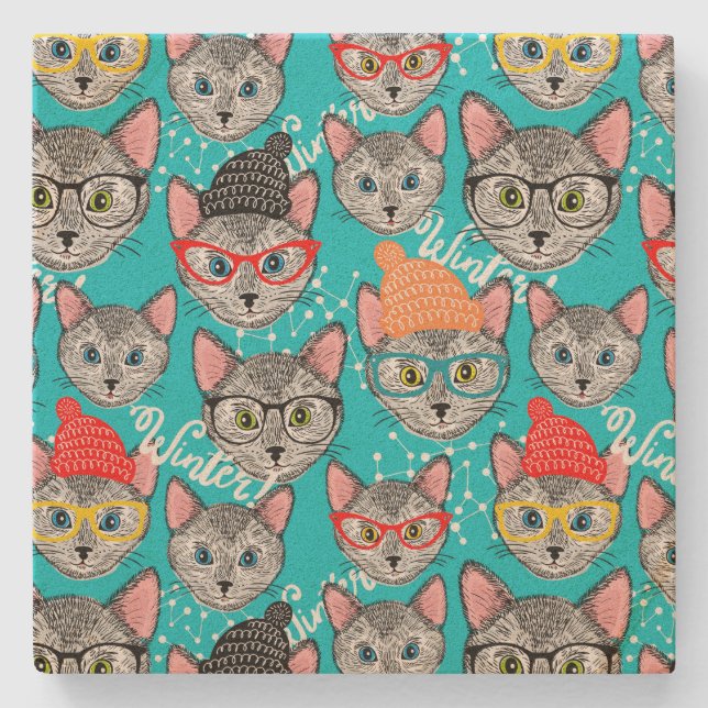 Porta-copo De Pedra Gato no chapéu (Frente)