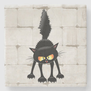 Porta-copo De Pedra Gato Preto Cartoon Engraçado e Feroz