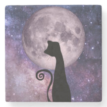 Gato Preto Com Porta copos De Mármaco Rosa/Roxo