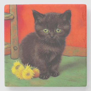 Porta-copo De Pedra Gato Preto do Estilo Van Gogh