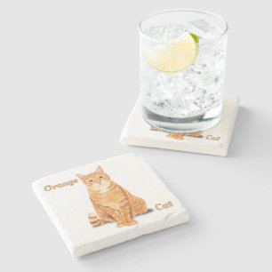 Porta-copo De Pedra Gato Tabby Laranja Gengibre Personalizado