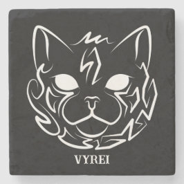 Porta-copo De Pedra Gato Tribal Negro e Branco