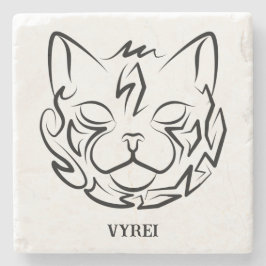 Porta-copo De Pedra Gato Tribal Negro e Branco