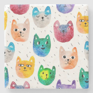 Porta-copo De Pedra Gatos com aquarelas e amigos