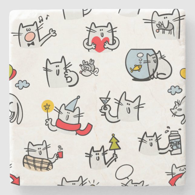 Porta-copo De Pedra Gatos engraçados, leite e magia. (Frente)