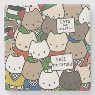 Porta-copo De Pedra Gatos pela Palestina – Gatos Kawaii pela Justiça