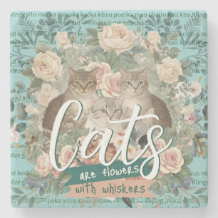 Porta-copo De Pedra Gatos São Flores Arte Botânica Cottagecore
