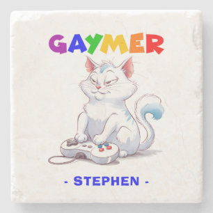 Porta-copo De Pedra Gaymer - Gato de Jogos Arco-Íris com Console LGB