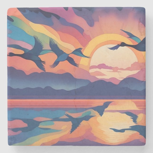 Porta-copo De Pedra Geese sobre água (Frente)