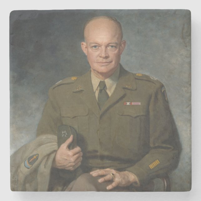 Porta-copo De Pedra General Dwight Eisenhower 5 Star - Retrato Pintado (Frente)