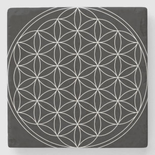 Porta-copo De Pedra Geometria Sagrada: Flor da Vida Preto e Branco