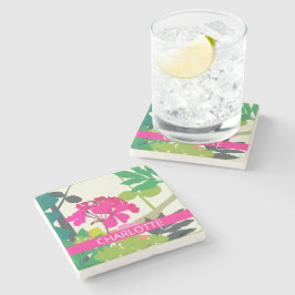 Porta-copo De Pedra Gerânios floristas cor-de-rosa quente Nome persona