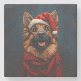 Porta-copo De Pedra German shepherd em um Chapéu Santa