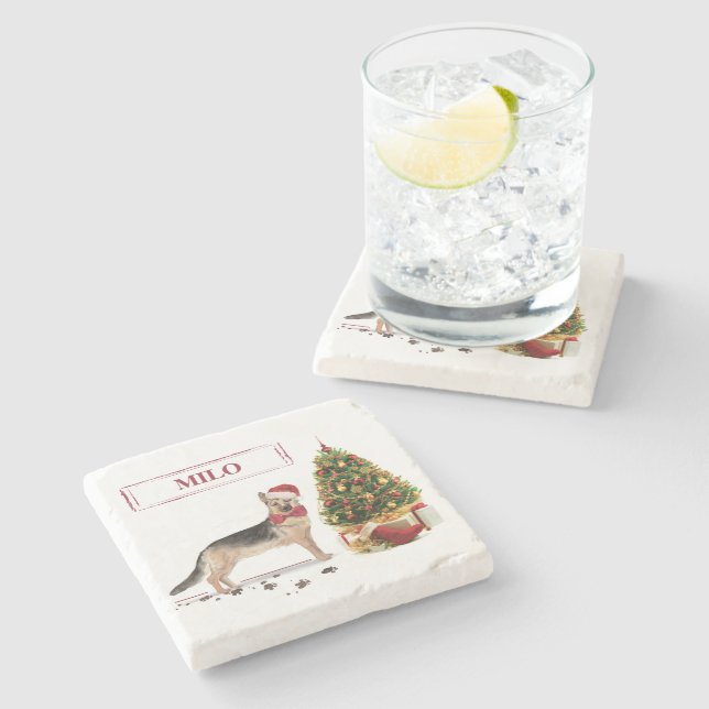 Porta-copo De Pedra German shepherd Engraçado Cachorro de Natal com Ár (Lateral)