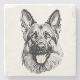 Porta-copo De Pedra German Shepherd Sketch Stone Coaster | B&W