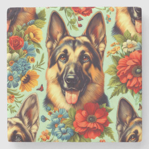 Porta-copo De Pedra German shepherd Vintage Floral