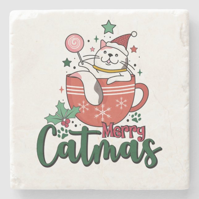 Porta-copo De Pedra Gift Feliz Gift Catmas (Frente)