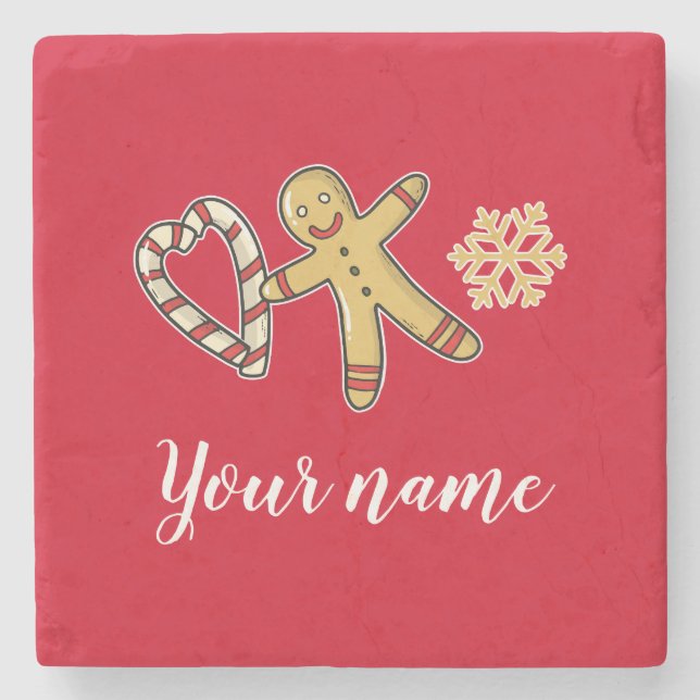 Porta-copo De Pedra Gingerbreadman Love (Frente)
