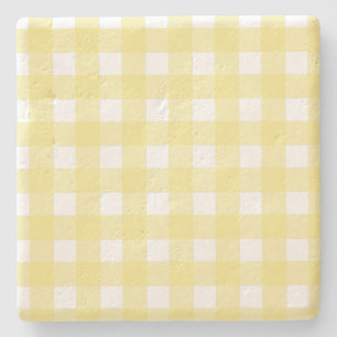 Porta-copo De Pedra Gingham amarelo pálido e branco