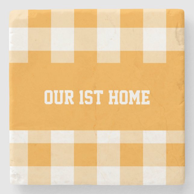 Porta-copo De Pedra Gingham Pattern Our 1rua Home (Frente)