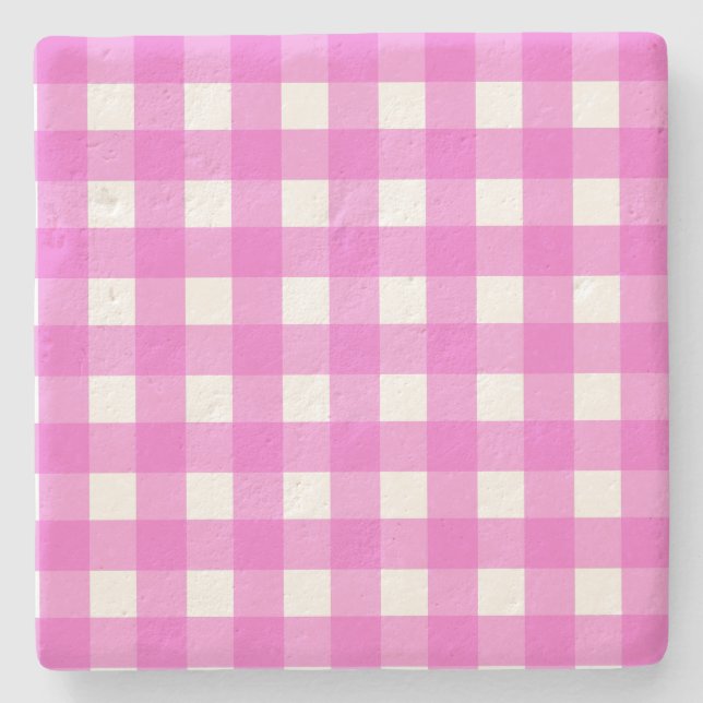 Porta-copo De Pedra Gingham rosa (Frente)